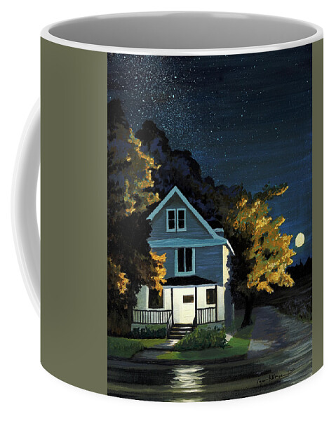 Night Coffee Mug featuring the painting We'll Keep the Light on For You by Lynn Hansen