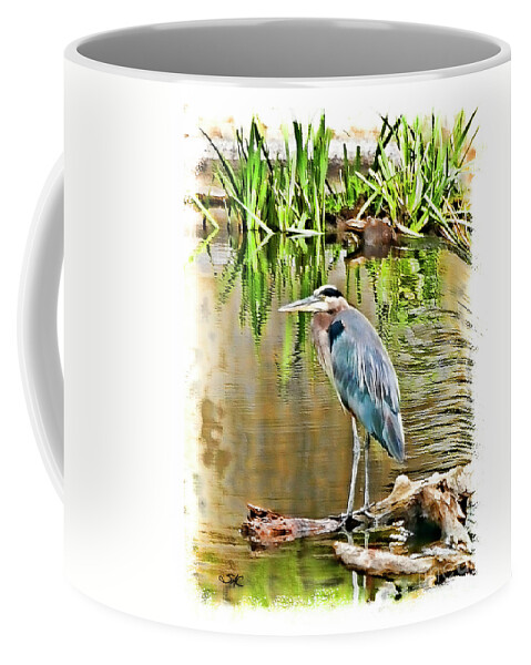Heron Coffee Mug featuring the digital art West Bend Heron by Stacey Carlson