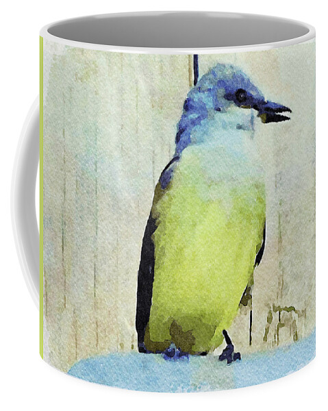 Western Kingbird Coffee Mug featuring the digital art Western Kingbird Flycatcher Watercolor Painting by Shelli Fitzpatrick