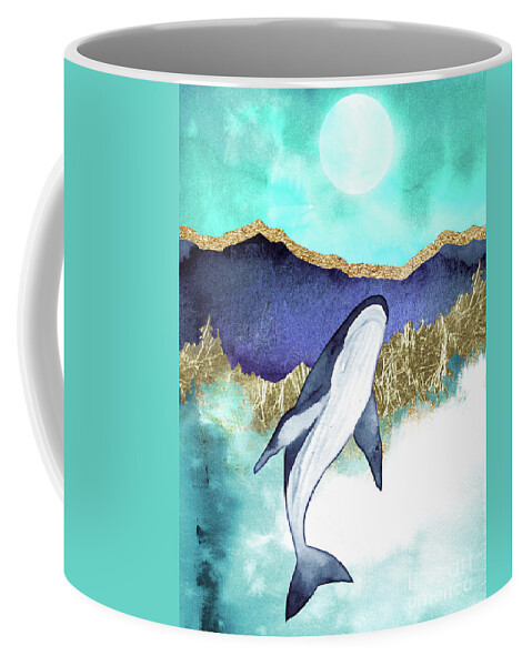 Blue Whale Coffee Mug featuring the painting Whale And Moon by Garden Of Delights