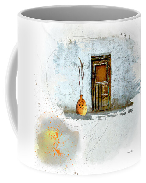 Old Coffee Mug featuring the mixed media What Lies Behind this Locked Door? by Moira Law
