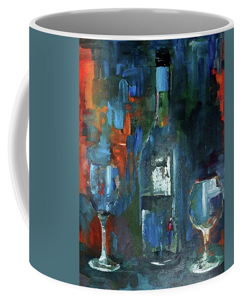 Grunge Coffee Mug featuring the painting What Was Left Behind Empty Wine Bottle by Lisa Kaiser