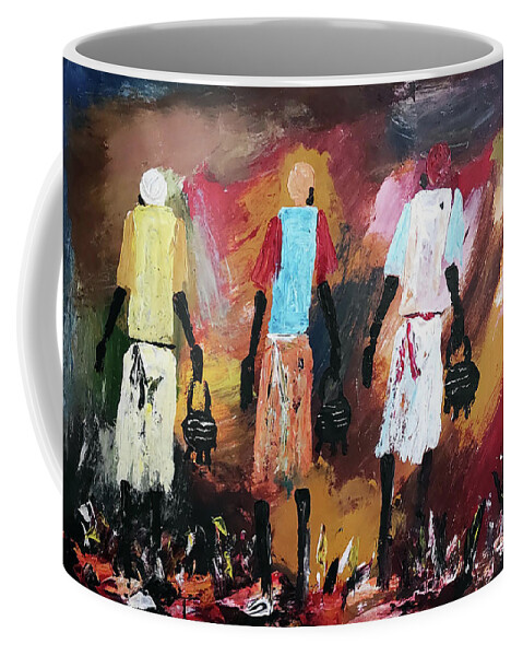 African Art Coffee Mug featuring the painting What's For Dinner by Peter Sibeko 1940-2013