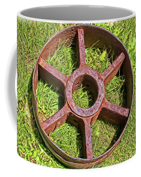 Abandoned Coffee Mug featuring the digital art Wheel From The Past by David Desautel