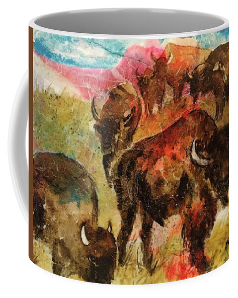 Buffalo Coffee Mug featuring the painting Where Buffalo Roam by Elaine Elliott