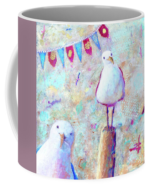 Seagulls Coffee Mug featuring the painting Whimsical Colorful Seagulls by Patty Kay Hall