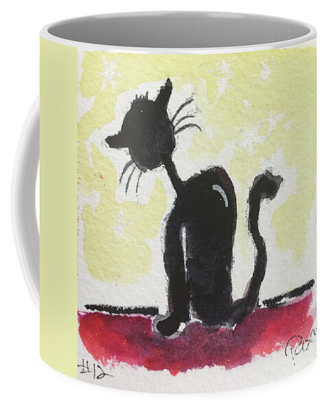 Cat Coffee Mug featuring the painting Whimsy Kitty 12 by Roxy Rich