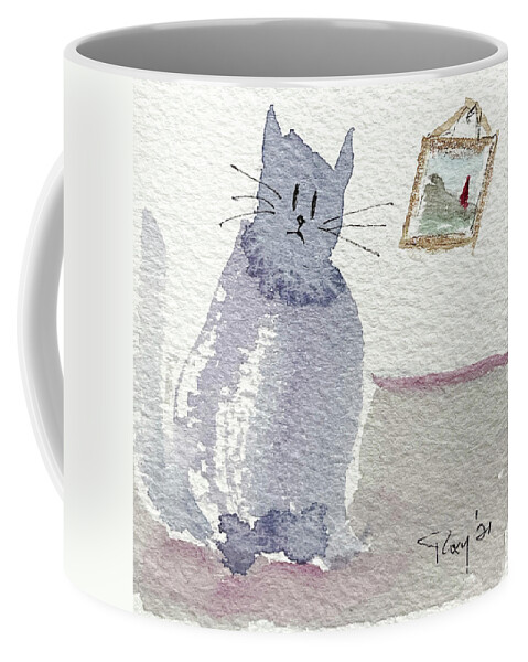 Watercolor Cat Painting Coffee Mug featuring the painting Whimsy Kitty 16 by Roxy Rich