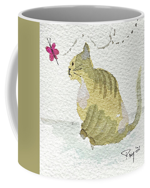 Watercolor Cat Painting Coffee Mug featuring the painting Whimsy Kitty 18 by Roxy Rich