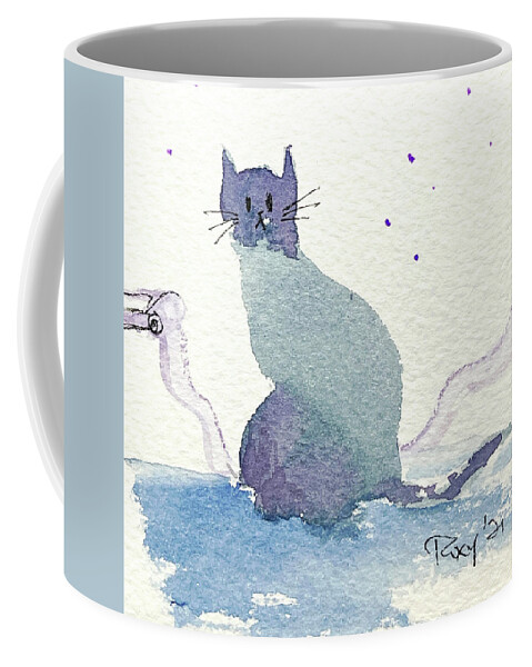 Whimsical Cat Coffee Mug featuring the painting Whimsy Kitty 20 by Roxy Rich