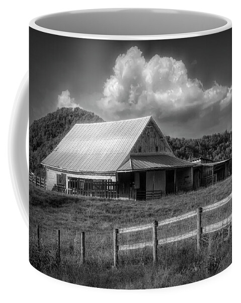 Black Coffee Mug featuring the photograph White and Black Barn in the Countryside by Debra and Dave Vanderlaan