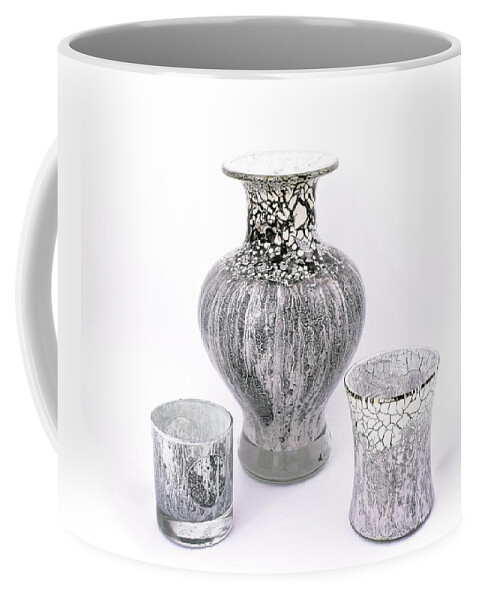 White Coffee Mug featuring the glass art White and Gray Set of Three by Christopher Schranck
