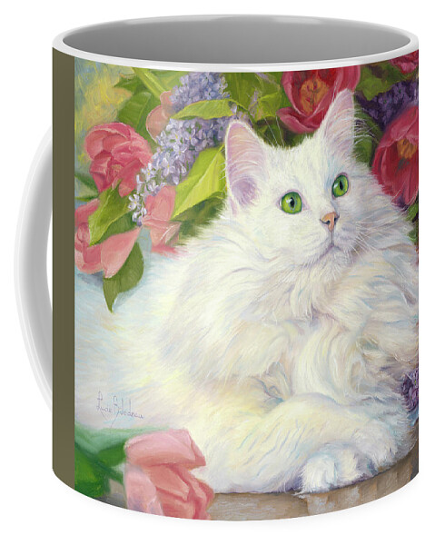 Cat Coffee Mug featuring the painting White Beauty by Lucie Bilodeau