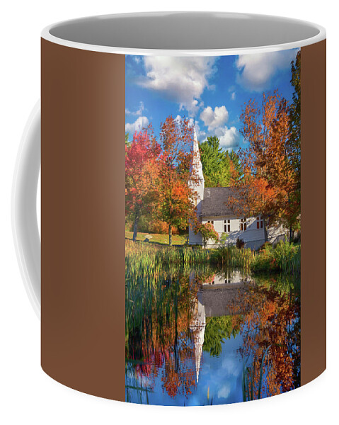 St Matthew's Chapel Coffee Mug featuring the photograph White Chapel in Autumn - White Mountains, NH by Joann Vitali