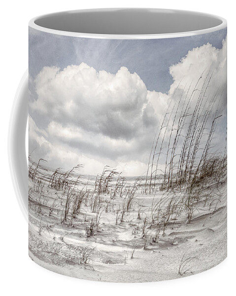 Clouds Coffee Mug featuring the photograph White Clouds over White Sands in Beachhouse Tones by Debra and Dave Vanderlaan