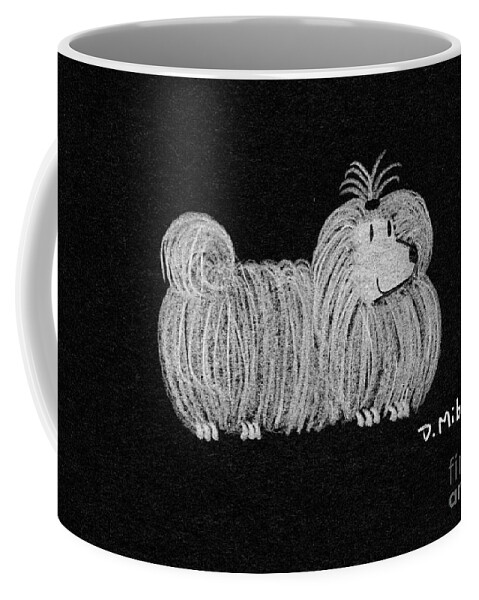 White Dog Coffee Mug featuring the drawing White Dog on Black by Donna Mibus