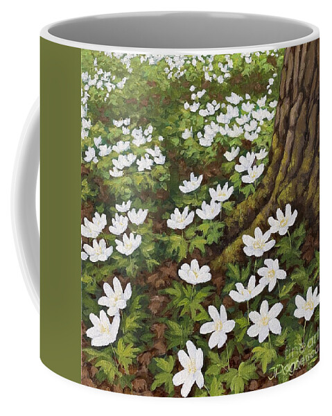 Anemone Coffee Mug featuring the painting White forest anemones by Inese Poga