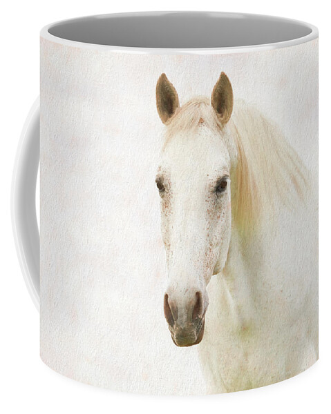 Horse Coffee Mug featuring the digital art White Horse Head - creamy by Steve Ladner