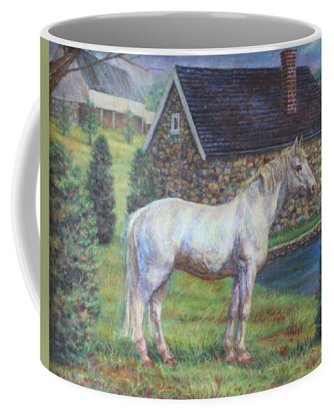 Horse Coffee Mug featuring the painting White Horse by Veronica Cassell vaz