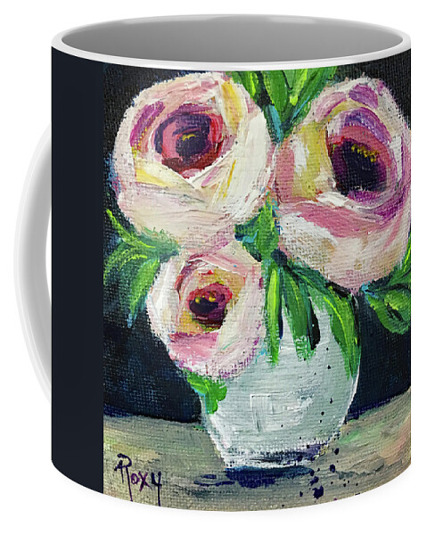 Roses Coffee Mug featuring the painting White Roses in a White Vase by Roxy Rich