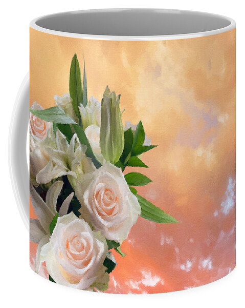 Roses Coffee Mug featuring the photograph White Roses Orange Sunset by Brian Watt