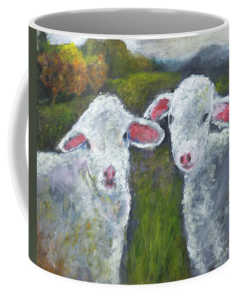 Sheep Coffee Mug featuring the painting White Sheep by Mike Bergen