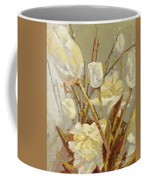 Tulips Coffee Mug featuring the painting White Tulips, 2016 by PJ Kirk