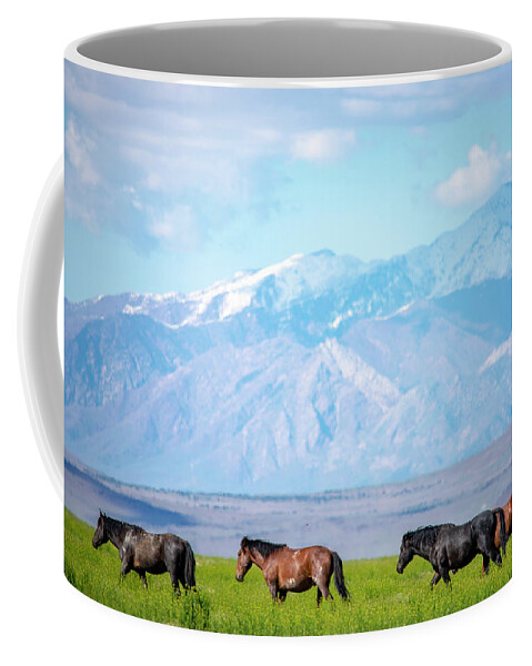  Wild Horses Coffee Mug featuring the photograph Wild American Mustangs by Dirk Johnson