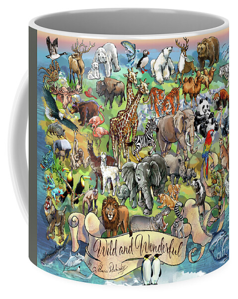 Illustration Coffee Mug featuring the digital art Wild and Wonderful Animals of the World by Maria Rabinky