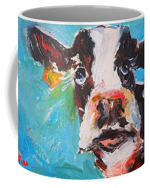 Wild Cow Painting Coffee Mug featuring the painting Wild cow painting by Mary Cahalan Lee - aka PIXI