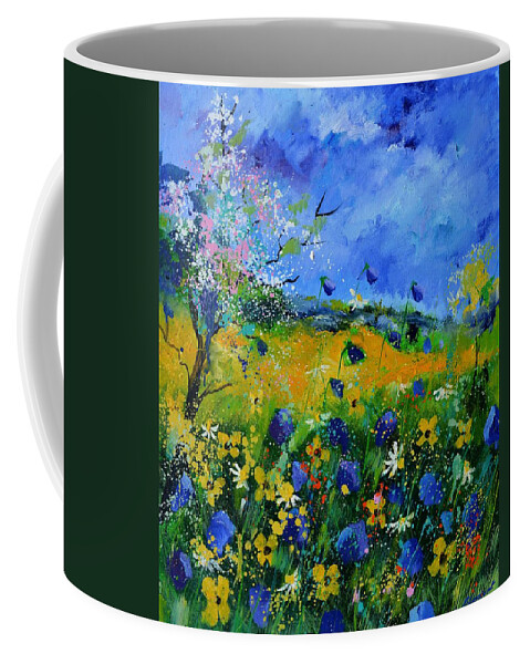 Landscape Coffee Mug featuring the painting Wild flowers in summer by Pol Ledent