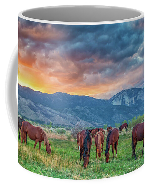 Nevada Coffee Mug featuring the photograph Wild Horses at Sunset by Marc Crumpler