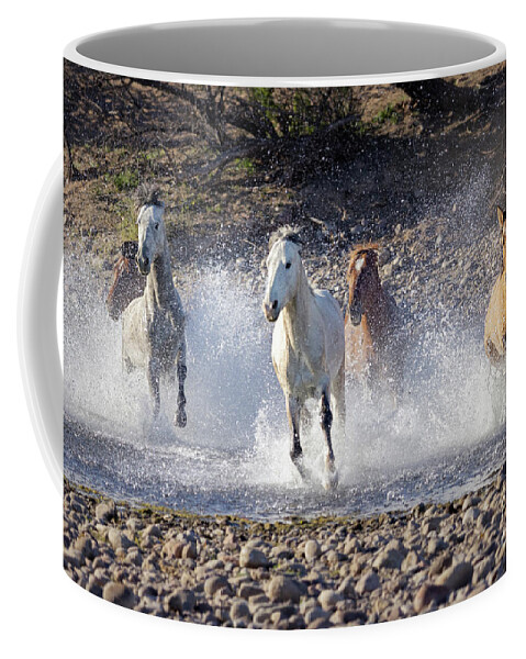 Wild Horses Coffee Mug featuring the photograph Wild Horses Galloping Thru Salt River by Martin Konopacki