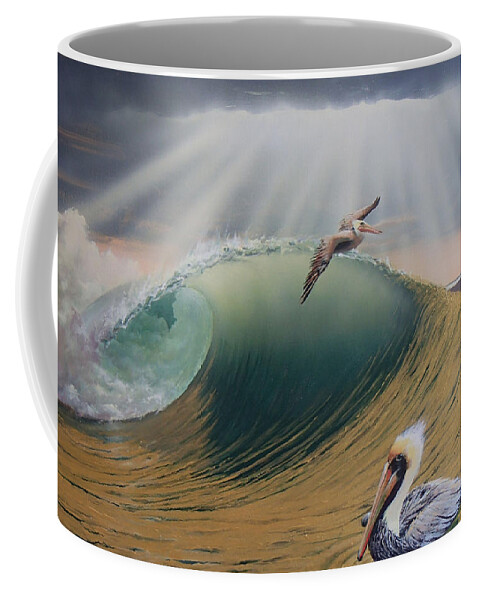 Pelicans Coffee Mug featuring the painting Wild Life Fun by Philip Fleischer