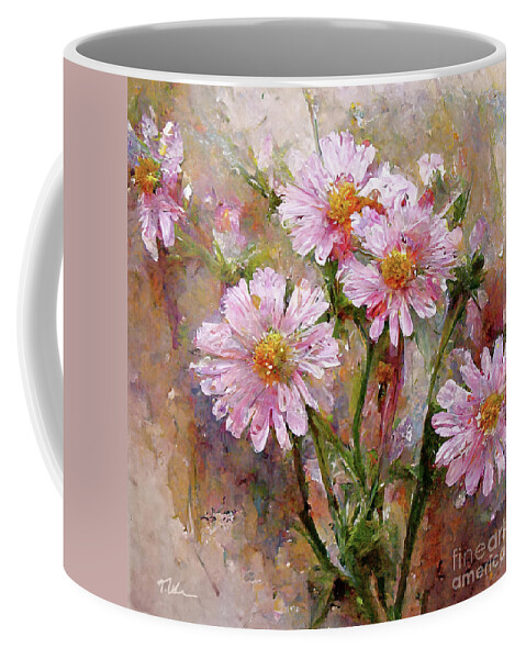 Pink Daisy Coffee Mug featuring the painting Wild Pink Daisies 2 by Tina LeCour