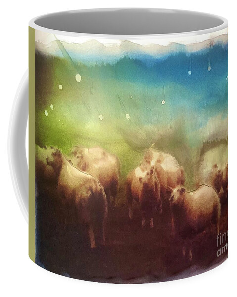 Comet Comet Shower Sheep Wool Spinning Weaving Fleece Coffee Mug featuring the painting Woolley Comet Shower by FeatherStone Studio Julie A Miller