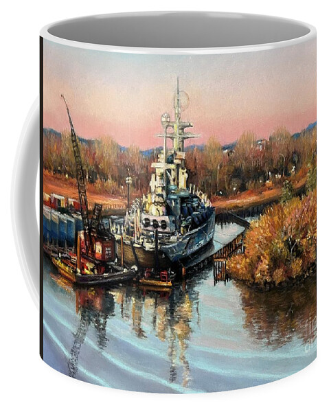 Boat Coffee Mug featuring the pastel Wilmington Dawn by Wendy Koehrsen