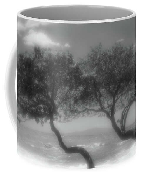 Maui Coffee Mug featuring the photograph Wind Bent Trees in Black and White by Tina Horne
