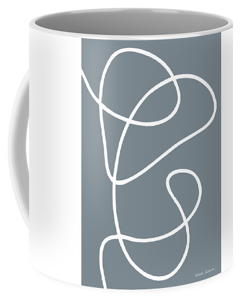 Nikita Coulombe Coffee Mug featuring the painting Wind Up white line on gray background by Nikita Coulombe