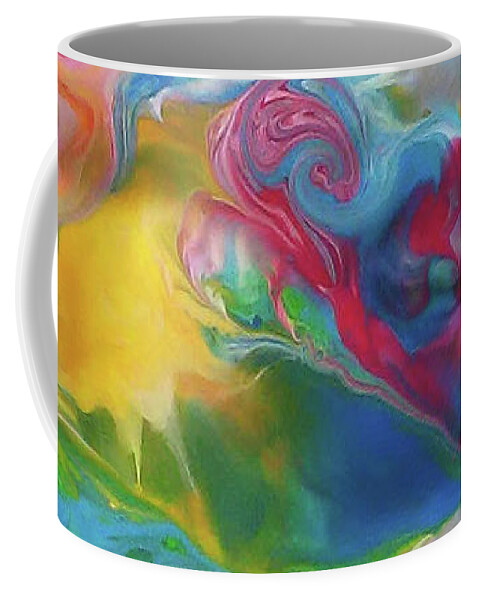 Rainbow Colors Abstract Hearts Acrylic Flow Painting Coffee Mug featuring the painting Windblown by Deborah Erlandson
