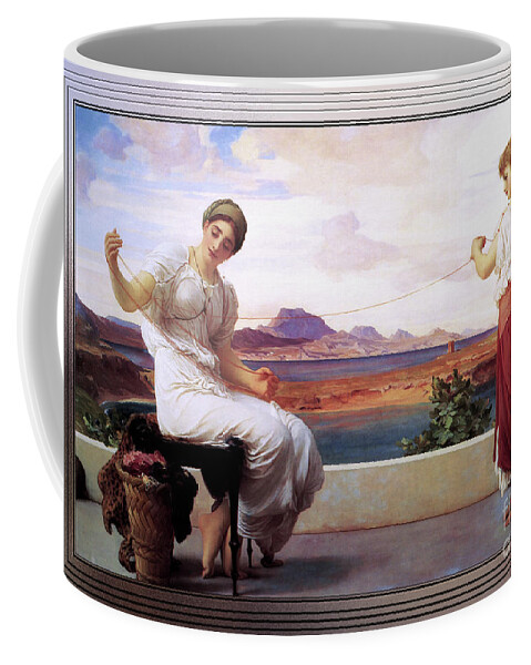 Winding The Skein Coffee Mug featuring the painting Winding The Skein by Frederic Leighton by Rolando Burbon