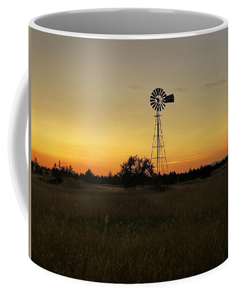 Sunset Coffee Mug featuring the photograph Windmill Golden Hour Silhouette by Jerry Abbott