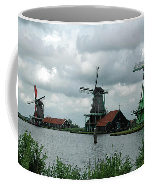 Windmill Coffee Mug featuring the photograph Windmills on the Lake by Steve Templeton