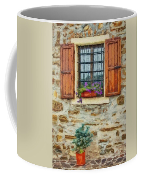 Shutter Coffee Mug featuring the painting Window in a Stone Wall by Jeffrey Kolker