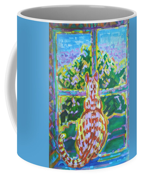 Cat Coffee Mug featuring the painting Window watching by Suzanne Silvir