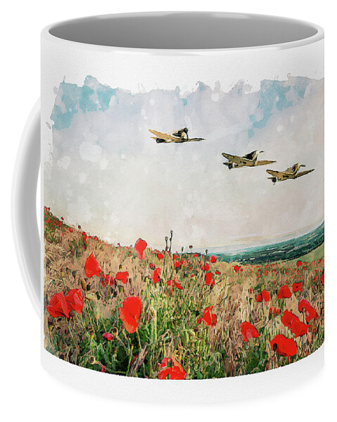 Spitfire Poppies Coffee Mug featuring the digital art Winged Angels by Airpower Art
