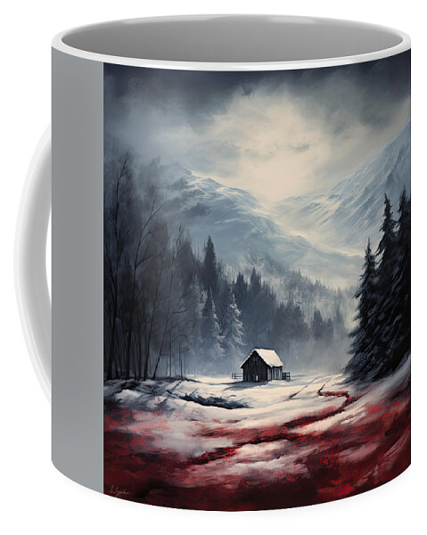 Red And Gray Art Coffee Mug featuring the digital art Winter Art - Gray and Red Art by Lourry Legarde