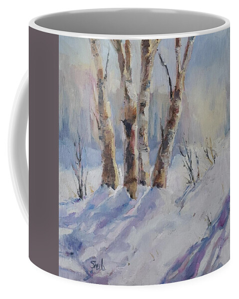 Landscape Coffee Mug featuring the painting Winter Birches by Sheila Romard