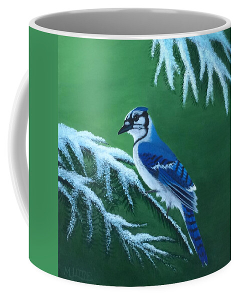 Blue Jay Coffee Mug featuring the painting Winter Blues by Marlene Little