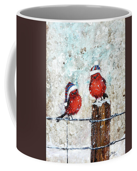 Birds Coffee Mug featuring the painting Winter Chirps by Zan Savage